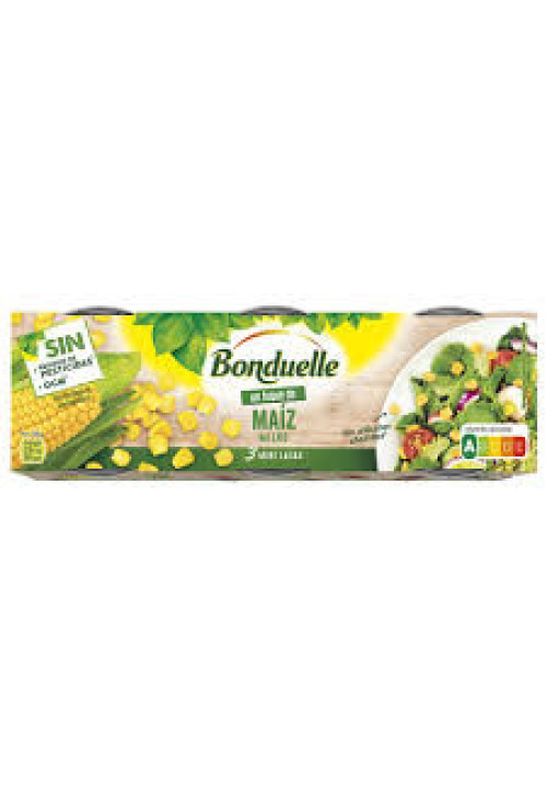 BONDUELLE Maíz en grano Un Toque de pack 3 uds. x 65 g.