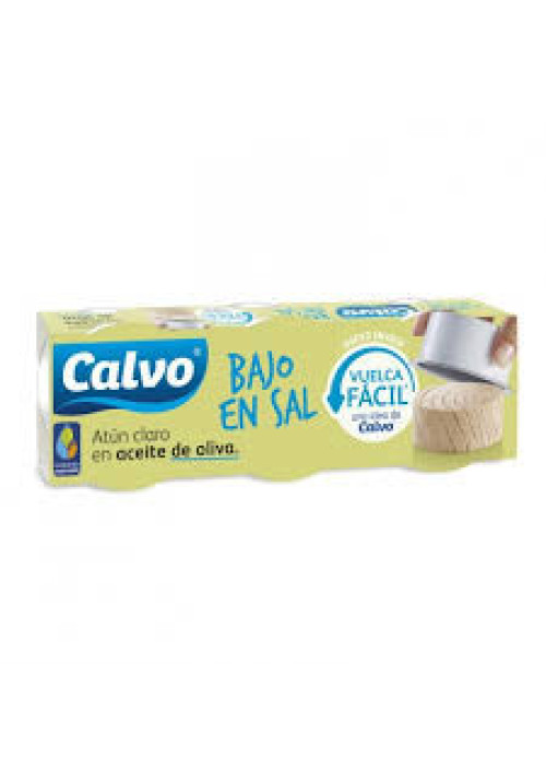 CALVO Atún claro aceite de oliva con contenido reducido en sal lata de 52 g. pack de 3 uds.