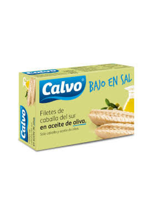 CALVO Caballa filetes en aceite de oliva, bajo en sal 120 g.