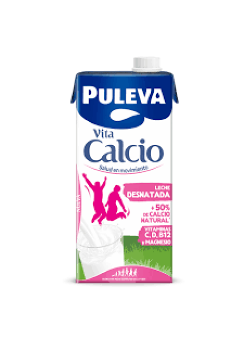 PULEVA Leche desnatada de vaca (0% materia grasa), con un 50% más de calcio natural Vita calcio 1l.