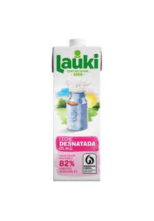 LAUKI Leche desnatada (0% materia grasa) de vaca de origen 100% español 1 l.